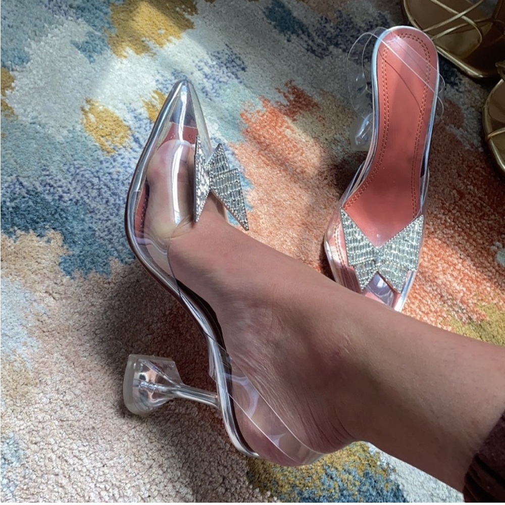 Butterfly sling back clear heels